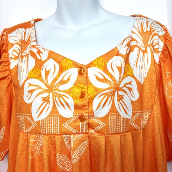 Hawaiian Style Orange Floral MuMu Dress Robe UDFORSK  XL EUC - Picture 3 of 8